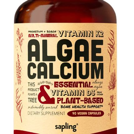 sapling Calcium Supplement - Whole Food with Vitamin K2 & D3, Magnesium, Zinc, Boron, Mineral Complex. Sourced Sustainably from Red Algae. for Bone Strength and Support. Non-GMO & Vegan 90 Capsules.