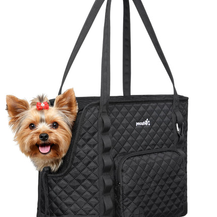 Pecute Dog Purse Carrier, Dog Carrier with Pockets for Small Dogs, Fits Dogs 5 lbs to 9 lbs, Cat and Puppies Tote Bag, Outing, Travel, Vet, Black