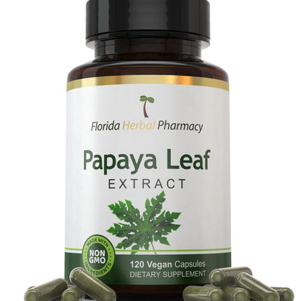 Florida Herbal Pharmacy, Papaya Leaf Extract Capsules 10:1 (120 Capsules) 500 mg per Capsule, 1000 mg Serving (Pack of 1)