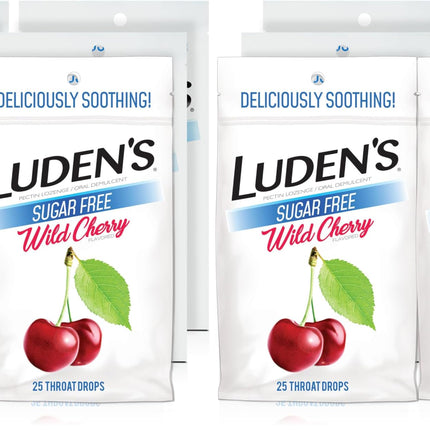 Luden's Sore Throat Relief Lozenges for Minor Everyday Irritation & Dry Mouth, Sugar Free Wild Cherry Flavored Drops, 25 Count, Pack of 12