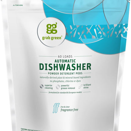 Grab Green Dishwasher Pods, 60 Count, Unscented, Plant & Mineral Based