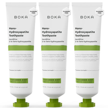 Boka Fluoride Free Toothpaste, Nano Hydroxyapatite Toothpaste, Appropriate for Sensitive Teeth - for Adult, Kids Oral Care - Cucumber Mint Flavor, 4 Fl Oz 3Pk