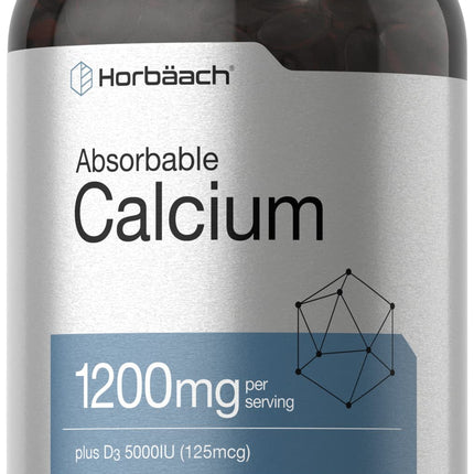 Horbäach Calcium 1200 mg with Vitamin D3 | 240 Softgels | 5000 IU Vitamin D3 | Absorbable Calcium Supplement for Women and Men | Non-GMO, Gluten Free