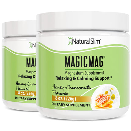 NaturalSlim Magicmag Pure Magnesium Citrate Powder Stress, Constipation, Muscle, Heart Health, and Sleep Support | Honey Chamomile Flavored Magnesium Supplement - 8oz Drink Mix (2 Pack)