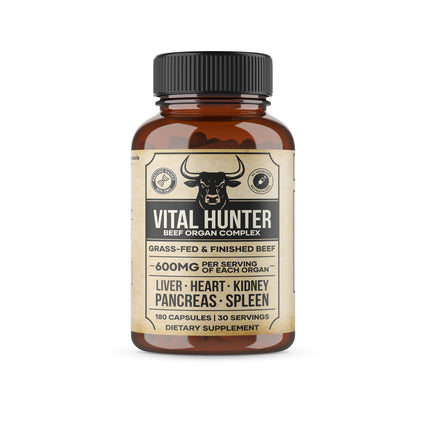 Vital Hunter - 100% Grass Fed & Finished, Beef Organ Supplement (Liver, Heart, Kidney, Pancreas, Spleen), Freeze-Dried Beef, Non-GMO, 180 Capsules