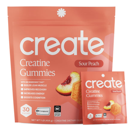 Create Creatine Gummies for Men & Women – NSF Certified, Made with Creapure Creatine Monohydrate, Great Tasting, Anti-Melting Formula, 30ct Standup Pouch, 90 Gummies (Sour Peach)