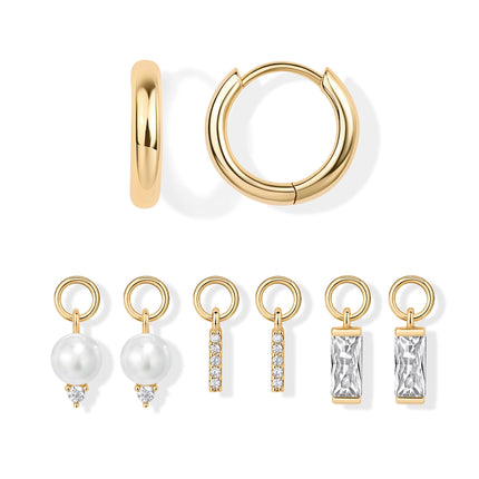 PAVOI Huggie Earring Set, Yellow Gold, Size 13.5 Millimeters, Pearl