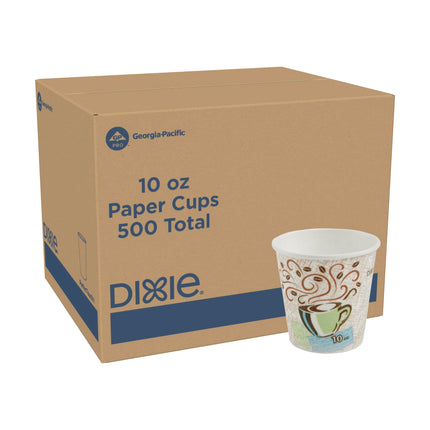 Dixie PerfecTouch 10 oz Paper Coffee Cups by GP PRO, Coffee Haze Design, 500 Count (25 Disposable Cups Sleeve, 20 Sleeves Case), 5310DX