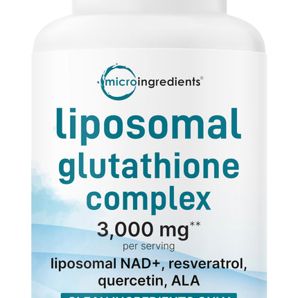Micro Ingredients Liposomal Reduced Glutathione Complex 3,000mg - 8‑in‑1 Advanced Glutathione Supplement with NAD, Resveratrol, Quercetin, Alpha Lipoic Acid & Vitamin C - 120 Vegetarian Caps