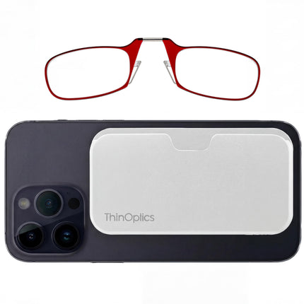 Always With You by ThinOptics Slim Reading Glasses with Case that Sticks to Your Phone - Ultra-Thin Armless Pocket Readers - Lightweight, Durable, Convenient - White/Red, 1.0x