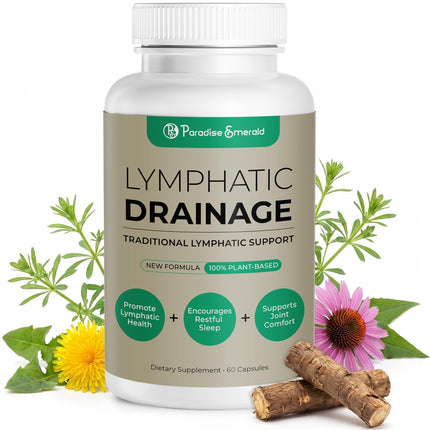 Paradise Emerald Lymphatic Drainage Supplements: Natural Herbal Complex Echinacea Burdock Root Dandelion Cleavers - Lymph System Support for Bloating Immune Health Fluid Balance 60 Capsules