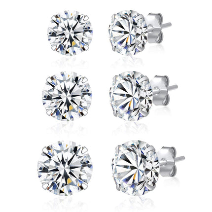 SILBERTALE 3 Pairs 925 Sterling Silver Cubic Zirconia Stud Earrings Set 3-8mm for Men Women