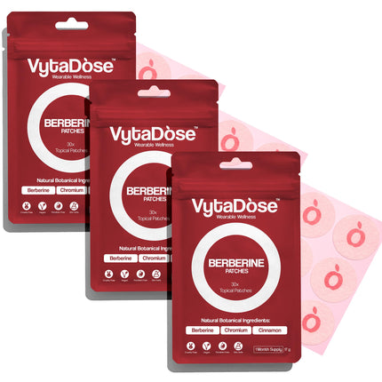 Vytadose Extra Strength Berberine Patches with Green Tea, Pomegranate & Cinnamon Extract | Topical Patch for Women & Men | Vegan, Latex-Free, Cotton-Based, Water-Resistant | 3 Pack
