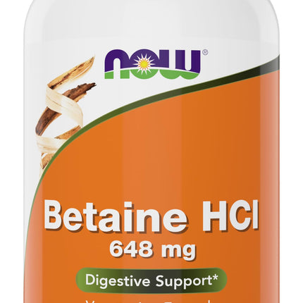 Now Betaine HCl 648mg 240 Veg Capsules - Digestive Enzymes Supplement - Enhanced with Pepsin Protease for Protein Digestion Support