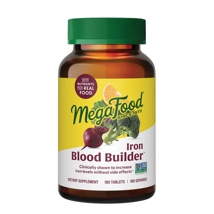 MegaFood Blood Builder Iron Supplement for Women & Men - Increase Iron Levels Without Side Effects - Combats Fatigue - with Vitamin B12, Folic Acid & Vitamin C for Absorption - Vegan - 180 Tablets