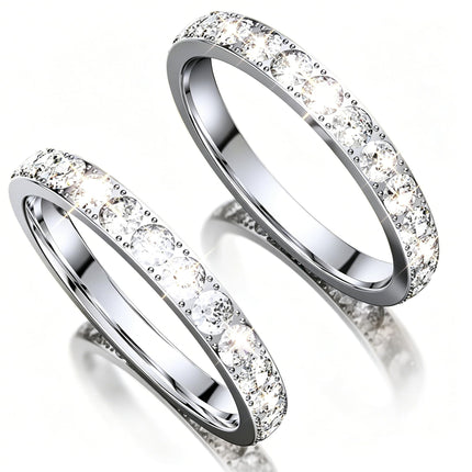 Tensea 2-Pack 14K Gold Plated Stackable Bands Compatible for Oura Ring Gen 5/4/3, Wedding Cubic Zirconia Simulated Diamond Ring Stack, Smart Ring Stacking Rings for Women, Size 6 7 8 9 10, Silver