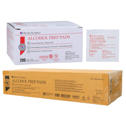 Henry Schein Alcohol Prep Pads, Medium, 2-ply, Sterile, 1 Case of 4000 (20 Boxes of 200)