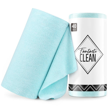Fantasticlean Microfiber Cleaning Cloth Roll -40 Pack, Tear Away Microfiber Towels, 12" x 12", Reusable, Washable, Scratch Free, Ultra Absorbent Dishcloth for All-Around Cleaning Supplies (Blue)
