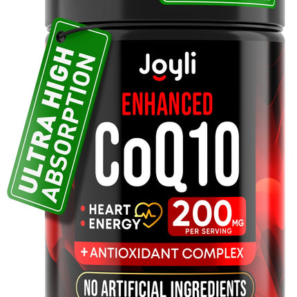 High Absorption CoQ10 200MG - Co Q10, 200mg Softgels for Heart Health & Energy Production - Enhanced Co Q 10 Supplement with Antioxidants and Flaxseed Oil - CoQ10 200 mg Per Serving
