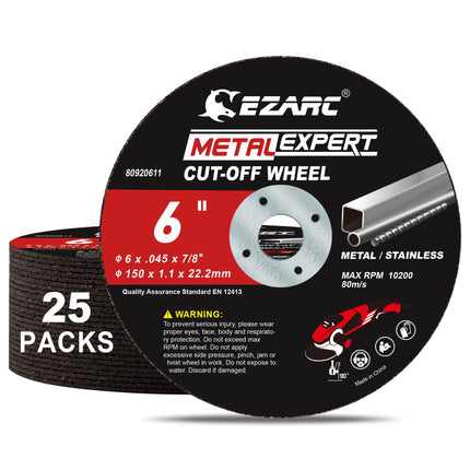 EZARC Metal Cut Off Wheels, 6'' x .045'' x 7/8'', 25-Pack