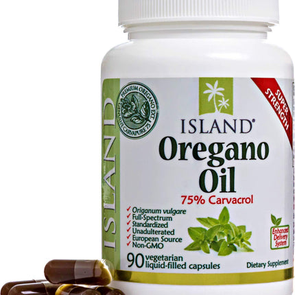 Island Nutrition, Oregano Oil Capsules, Organic Ingredients - Super-Strength, Grown in Spain, 90-ct Liquid-Filled - Organic Oil of Oregano Capsules with Enhanced Delivery
