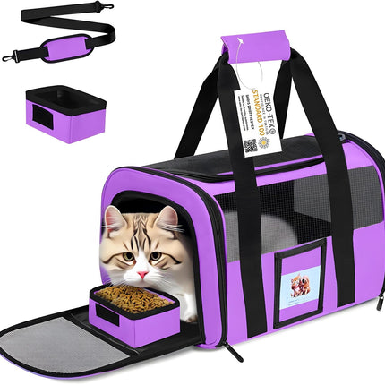 SECLATO Cat Carrier Pet Carriers Airline Approved for Small Dogs Kitten Carrier for Small Medium Animals Under 15lb, Collapsible Soft Sided Travel Carrier, Purple