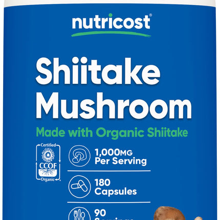 Nutricost Organic Shiitake Mushroom Capsules 1000mg, 90 Servings - CCOF Certified Made with Organic, Vegetarian, Gluten Free, 500mg Per Capsule, 180 Capsules