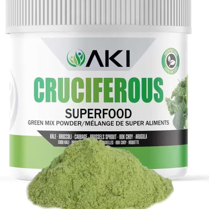 AKI Cruciferous Superfood Green Mix Powder - Made from Kale, Broccoli, Brussels Sprouts, Cabbage - Packed with Essential Phytonutrients & Vitamins ((5.3oz/150g))