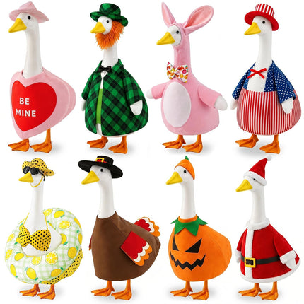 8 Set Holiday Porch Goose Outfits 23 inch All Seasons Goose Clothes for Valentine St. Patrick Easter Summer 4th of July Fall Halloween Christmas, Lawn Porch Gooses Clothing for Patio Yard Decor