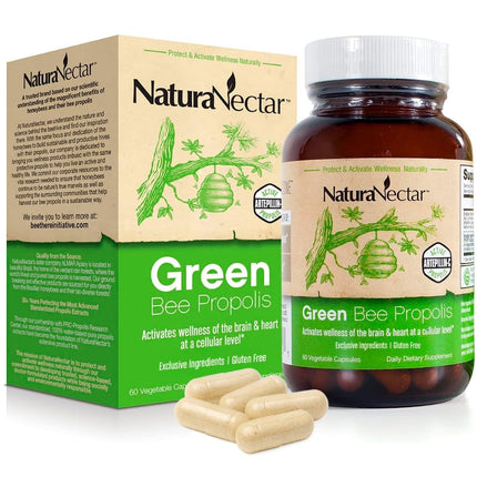 NaturaNectar - Green Bee Propolis Capsules - NSF Contents Certified Brazilian Green Propolis - Gluten-Free Propolis Supplements with Flavonoids - Naturally Sourced Through Ethical Beekeeping (60pcs.)
