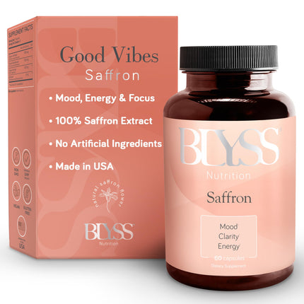 BLYSS Nutrition Saffron Supplements – Saffron Extract Pills for Women – Support Mood, Energy Boost, PMS, Mental Clarity & Metabolism - Non-GMO, Gluten Free, 60 Vegan Capsules