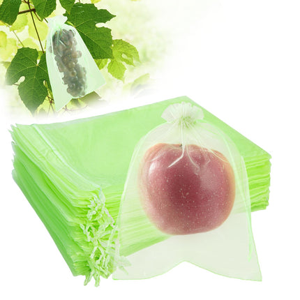 SmileLucky 100PCS Fruit Protection Bags with Drawstring, 8x12 Inch Green Organza Produce Bags for Fruit Trees, Mesh Netting for Garden Protection