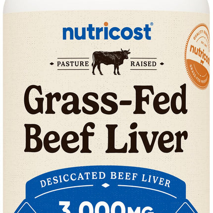 Nutricost Grass Fed Desiccated Beef Liver Capsules 3000mg (750mg Per Cap), 120 Capsules - No Hormones, Non-GMO, Gluten Free, Pasture-Raised, Free Range Beef