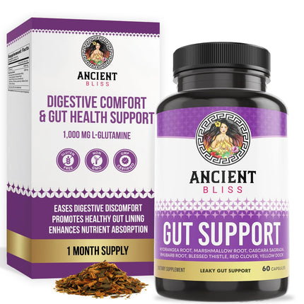 Ancient Bliss Leaky Gut Supplement, L Glutamine Capsules for Gut Support with Blessed Thistle and Hydrangea Root, Vegan and Non-GMO, 60 Capsules