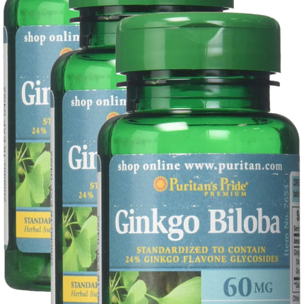 Puritan's Pride Ginkgo Biloba Standardized Extract 60 mg Tablets, 120 Count (Pack of 3)