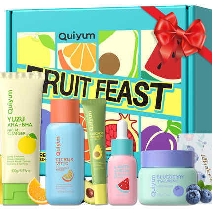 QUIYUM Fruit Skincare Set for Teen Girl, 5 Daily Routine Beauty Skin Care