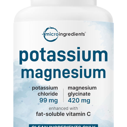 ﻿Pure Potassium Supplement with Magnesium Glycinate, 300 Capsules | Enhanced with Fat-Soluble Vitamin C | Chloride + Glycinate Mineral Electrolyte Complex | Only Active Ingredients | Filler Free