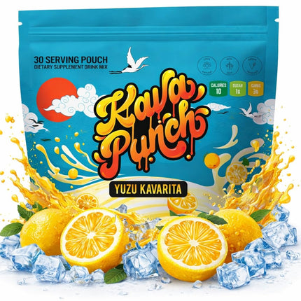 KAVA PUNCH Kava Drink Mix Powder – Noble Kava Relaxation Drink, Alcohol Alternative with Buzz, Calming Packets, 30 Servings Pouch, Yuzu Flavor