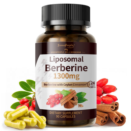 GREENPEOPLE Liposomal Berberine HCL1300mg - Berberine Supplement with Ceylon Cinnamon Activates AMPK - High Absorption Formula Healthy Weight Support – Non-GMO/Vegan – 45-Day
