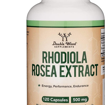 Rhodiola Rosea Supplement 500mg, 120 Vegan Capsules (Third Party Test, Gluten Free, 3% Salidrosides, 1% Rosavins Extract) for Performance, Calming, Motivation by Double Wood