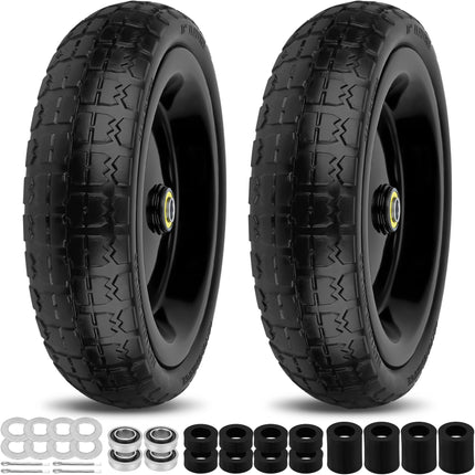 phepetroll 13 Inch Flat Free Wheels Tires 4.00-6 Solid Replacement with Universal 5/8" Axle Bore Hole, 8 Spacers and 4 Pins, for Wheelbarrow, Garden Wagon, Hand Truck, Trolley, Lawn Mower, 2 Pack