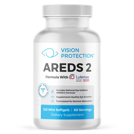 VISION PROTECTION AREDS 2 Eye Vitamin & Mineral Supplement for Ocular Health, Natural Eye Institute AREDS 2 Study Formula with Lutein, Vitamin C, & Zeaxanthin, 120 Mini Softgels
