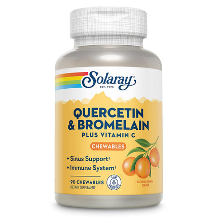 SOLARAY Quercetin with Bromelain and Vitamin C Chewables - Immune Support Supplement - Immune Defense and Heart Health Complex, 1250mg, Natural Orange Flavor, 60-Day Guarantee, 30 Serv, 90ct