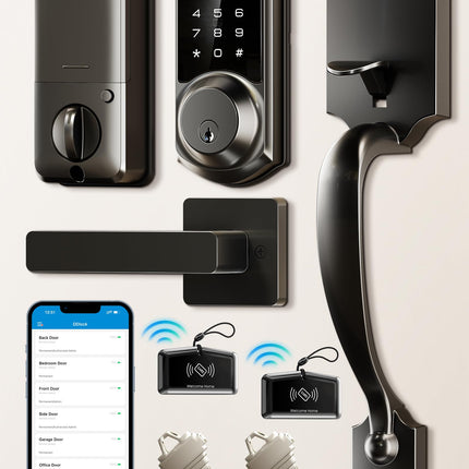 Veise VE06-H Smart Front Door Lock Set, App Control, Keyless Entry Deadbolt with Lever Handle, Electronic Digital Touchscreen Keypad, Auto Lock, Easy Install, Matte Black