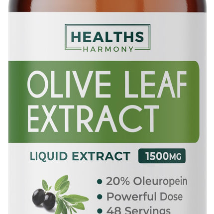Olive Leaf Extract (Non-GMO) Super Strength: 20% Oleuropein - 1500mg - Vegetarian - Immune Support Supplement, Skin Health, and Powerful Antioxidants Supplement - Liquid Extract - 8 Fl Oz