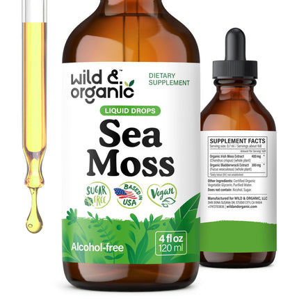 Wild & Organic Sea Moss Drops - Overall Support with Irish Seamoss and Bladderwrack - Multimineral Chondrus Crispus Tincture - Vegan, Sugar & Alcohol-Free Liquid Supplement - 4 fl oz