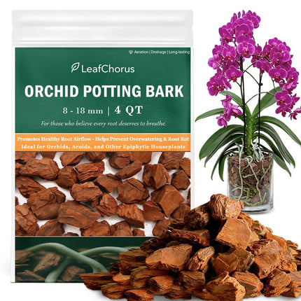 Orchid Potting Bark, Natural Pine Bark Chips 8–18mm, Low Fines Screened, Fast Drainage & Root Aeration, 4 Quarts