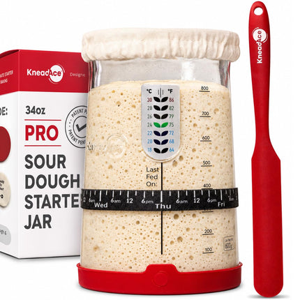 KNEADACE Pro Sourdough Bread Starter Kit - 34 oz Large Capacity Sourdough Starter Jar with 5 unique features for the perfect sour dough bread & sourdough starter kit - sourdough supplies (KA06)
