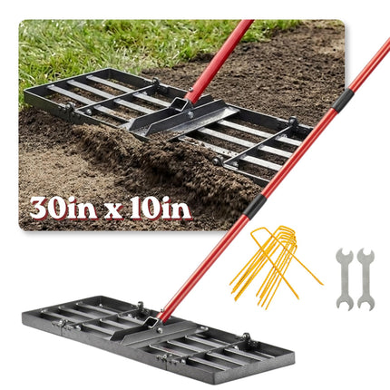 Zenhosit Lawn Leveling Rake - Lawn Leveler with 78" Adjustable Steel Handle, 30"x10" Ground Plate for Yard, Grass, Level Soil, Dirt Ground or Golf Field