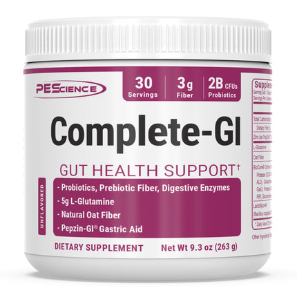 PEScience Complete-GI Gut Health Powder, Probiotics for Women and Men, Digestive Enzymes, Prebiotic Fiber, L-Glutamine, Pepzin GI Zinc Carnosine - Unflavored, 30 Servings